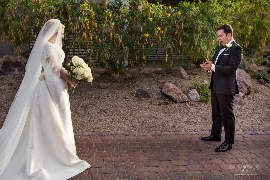 Sanctuary wedding bride and groom first meeting