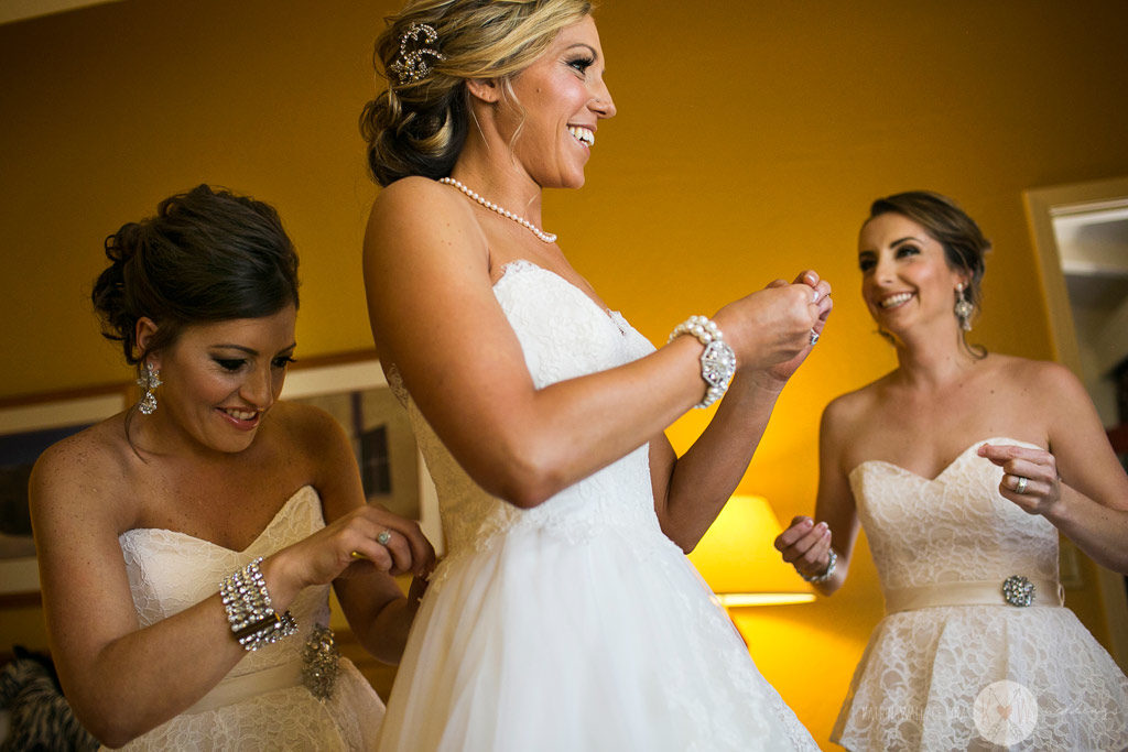 Bridesmaids getting ready for wedding