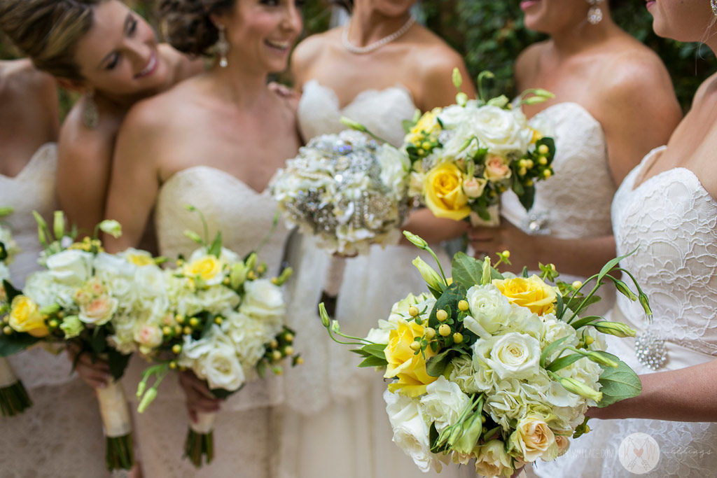 The Bridesmaids take a moment for a group shot just before the ceremony at Brophey Chapel