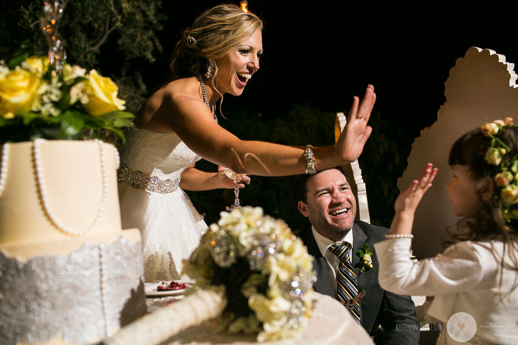 El Chorro wedding reception the bride high fives a flower girl