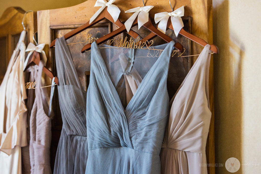 The bridal party gowns await the bridesmaids at the Four Seasons Scottsdale