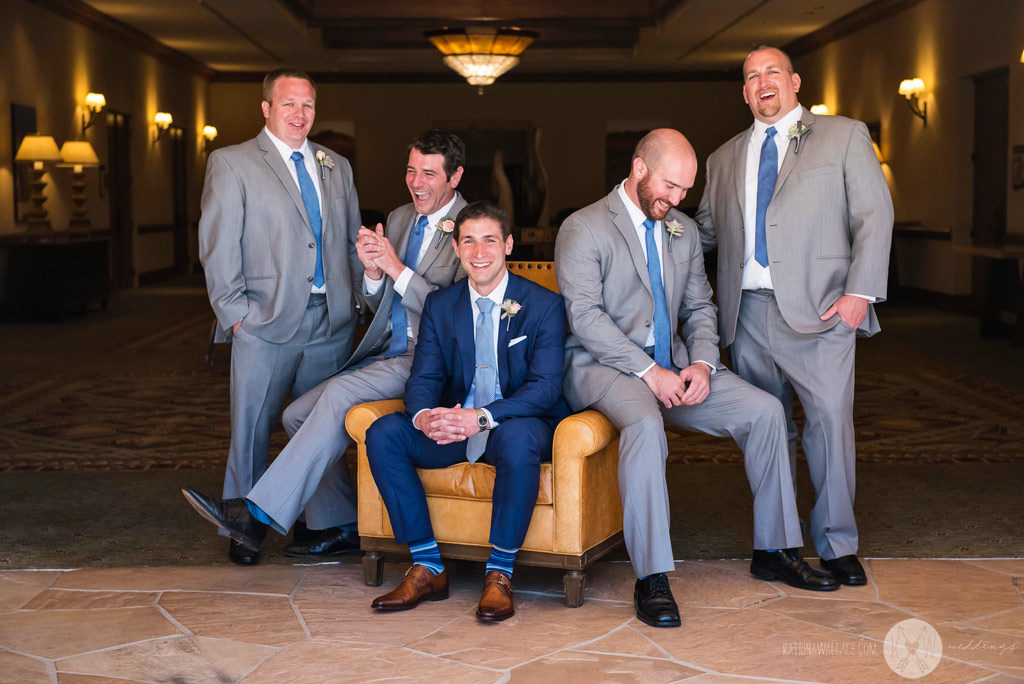 The groomsmen have a difficult time being serious for a group shot before the ceremony at the Four Seasons Scottsdale