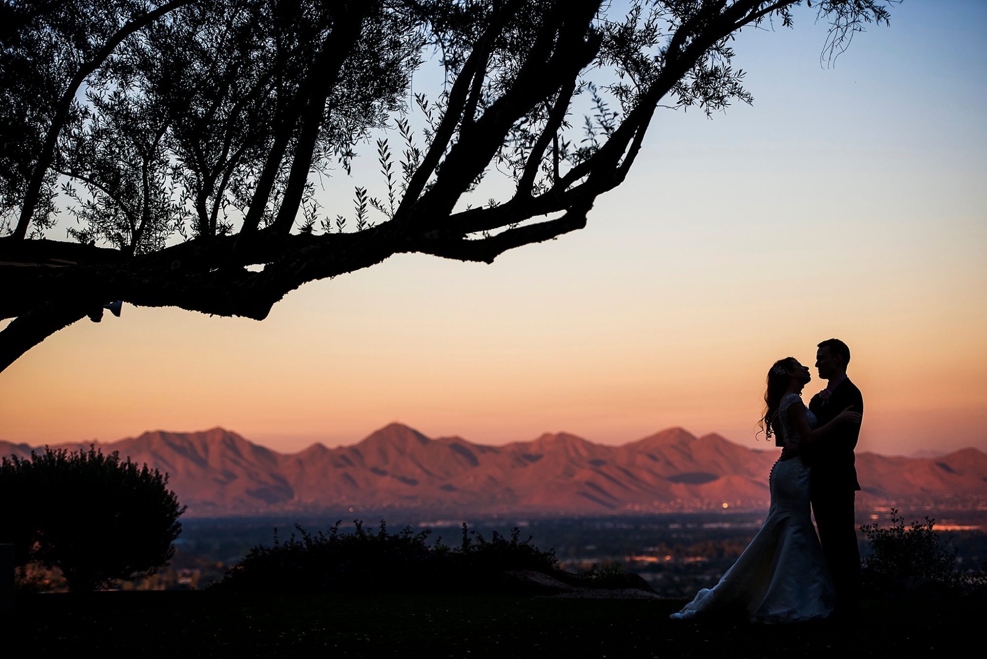 Sanctuary Resort wedding at sunset with a silhouette of a bride and groom on their wedding day